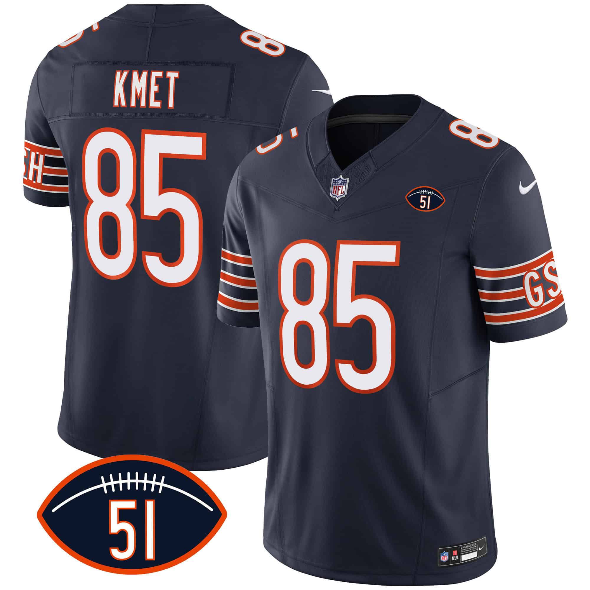 Men Chicago Bears #85 Kmet Blue 2024 Nike Patch GSH Vapor NFL Jersey style 1